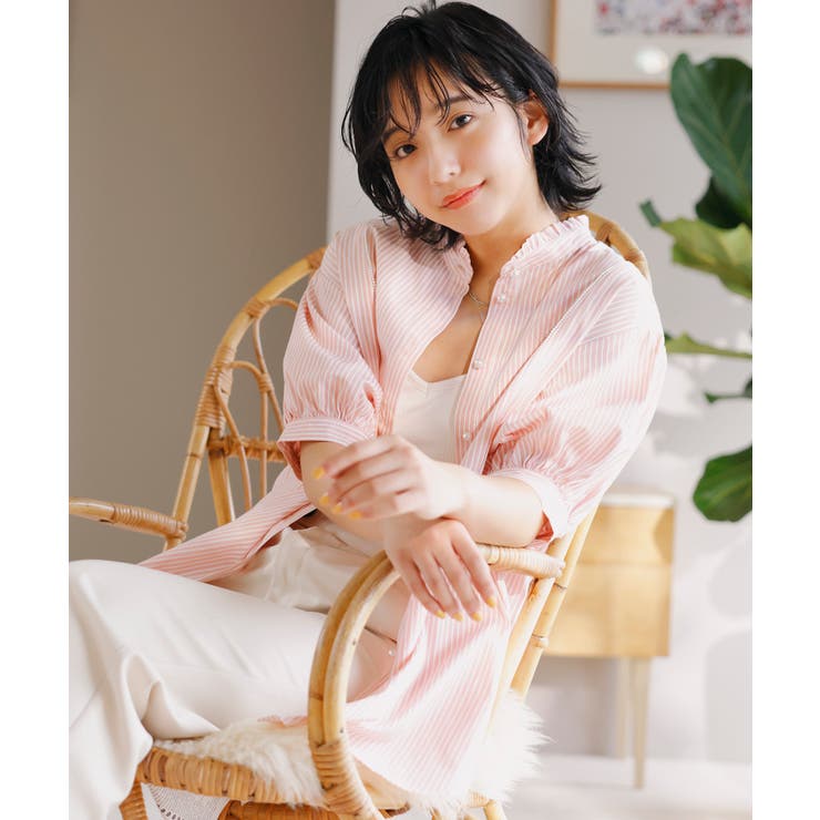 【WEB限定】スタンドフリルストライプ5分袖ブラウス | VIS  | 詳細画像33 