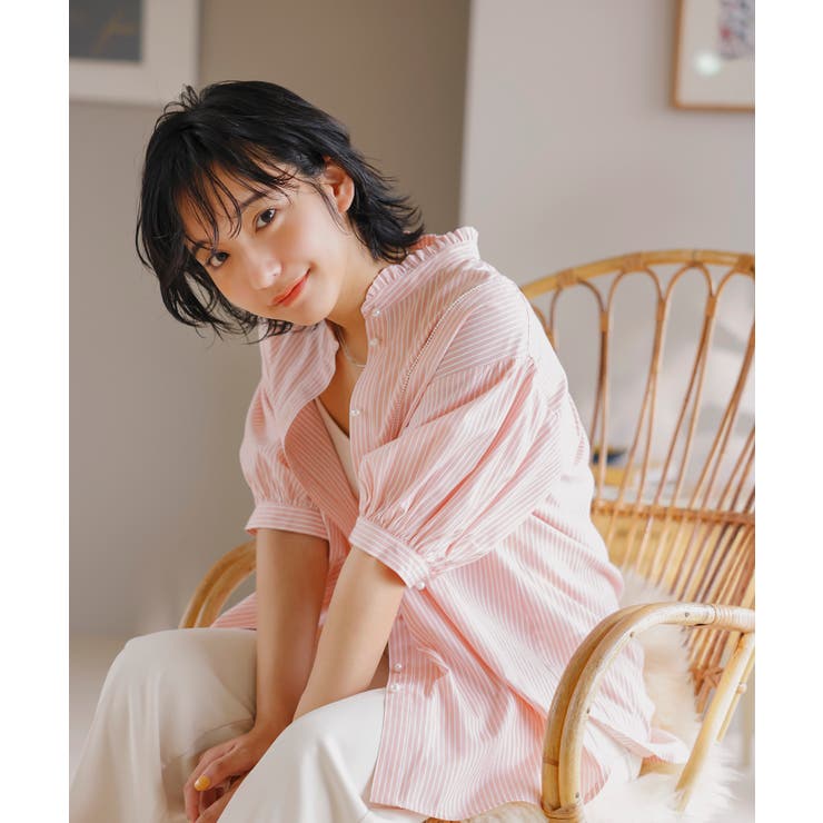 【WEB限定】スタンドフリルストライプ5分袖ブラウス | VIS  | 詳細画像34 