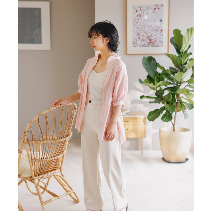 【WEB限定】スタンドフリルストライプ5分袖ブラウス | VIS  | 詳細画像35 