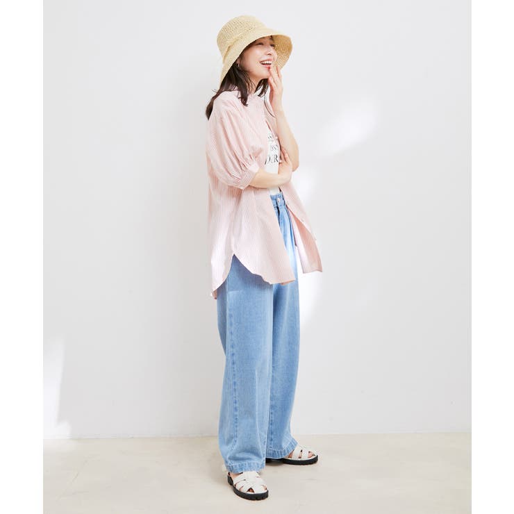 【WEB限定】スタンドフリルストライプ5分袖ブラウス | VIS  | 詳細画像5 