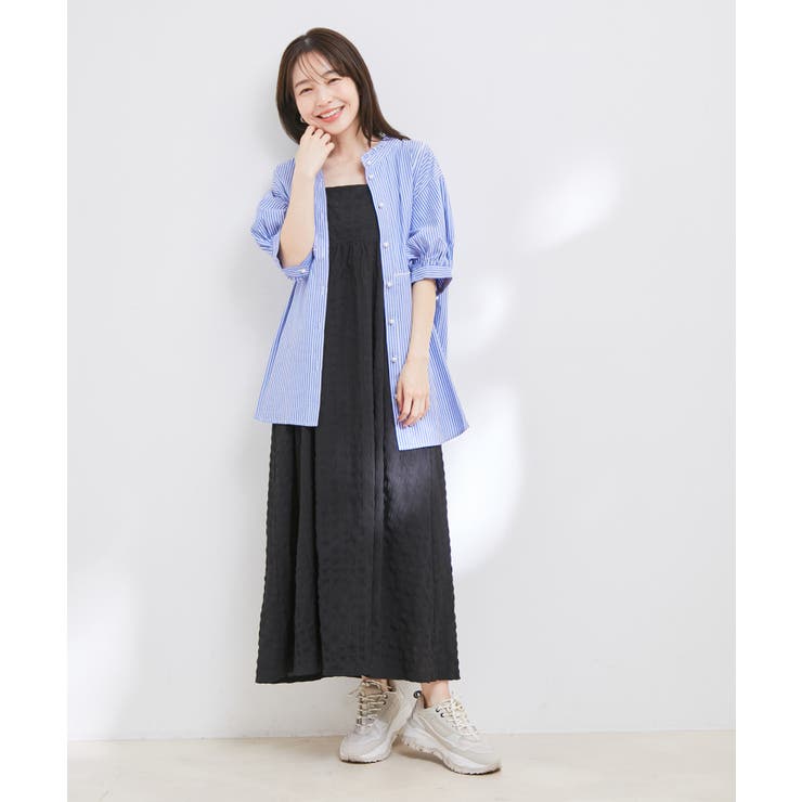 【WEB限定】スタンドフリルストライプ5分袖ブラウス | VIS  | 詳細画像8 