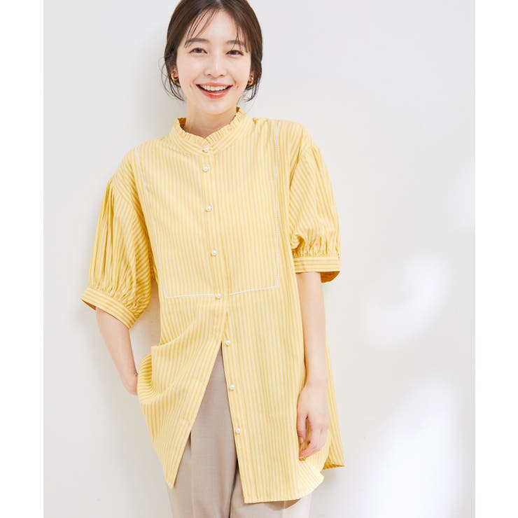 【WEB限定】スタンドフリルストライプ5分袖ブラウス | VIS  | 詳細画像9 