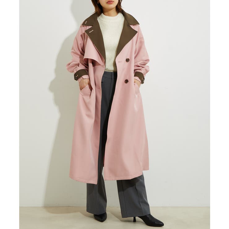 ピンク(63) | 【WEB限定】配色カラーで魅せるスタンドカラーオーバーサイズトレンチコート | VIS 