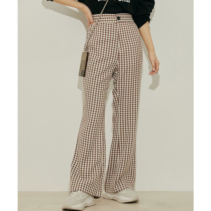 70s vintage ギンガムチェック フレアパンツ 美品】アメリヴィンテージ＊ギンガムチェックニットフレアパンツ