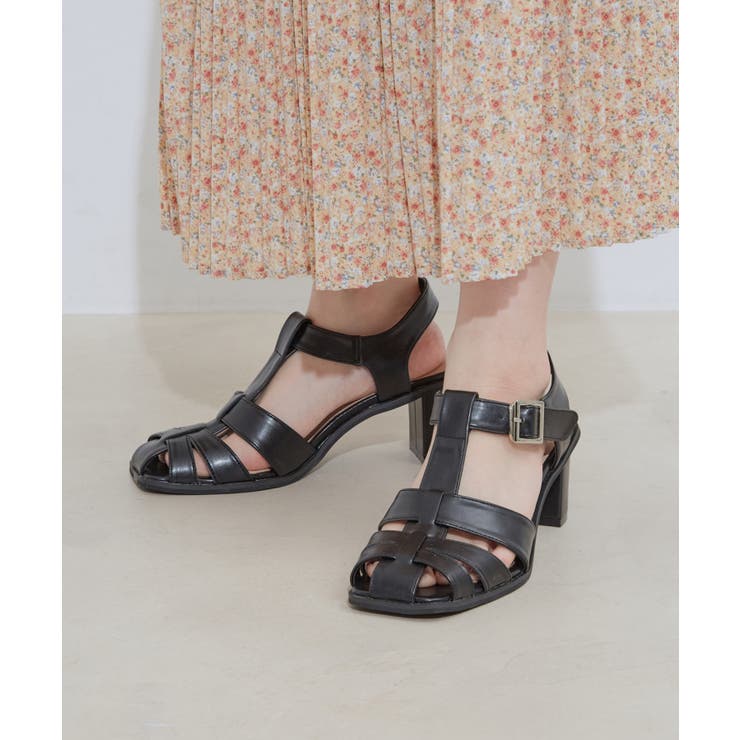 ブラック(01) | スクエアトゥヒールグルカサンダル | VIS 