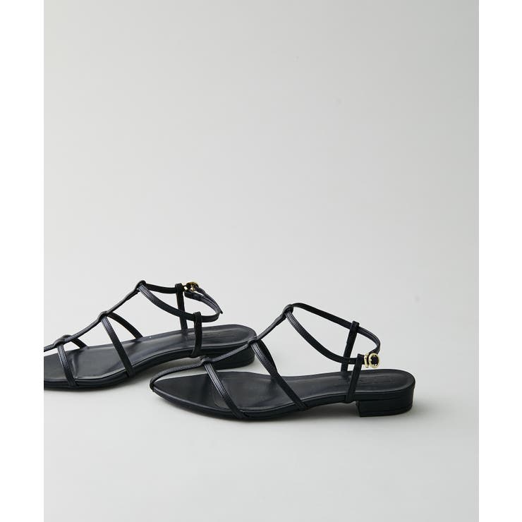 ブラック(01) | ボーンアンクルストラップフラットサンダル | VIS 