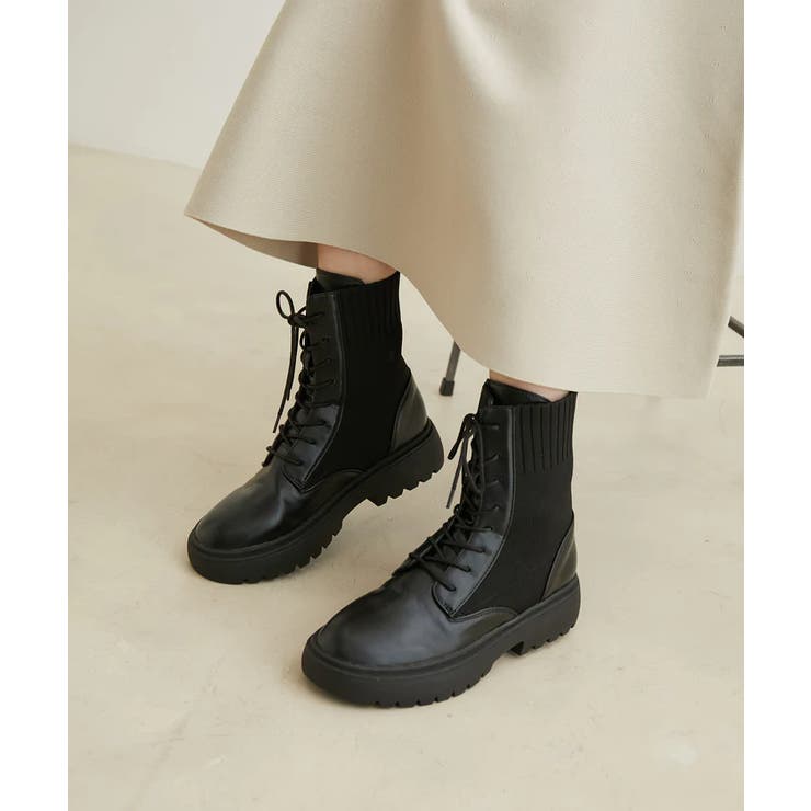 ブラック(01) | レースアップボリュームソールブーツ | VIS 