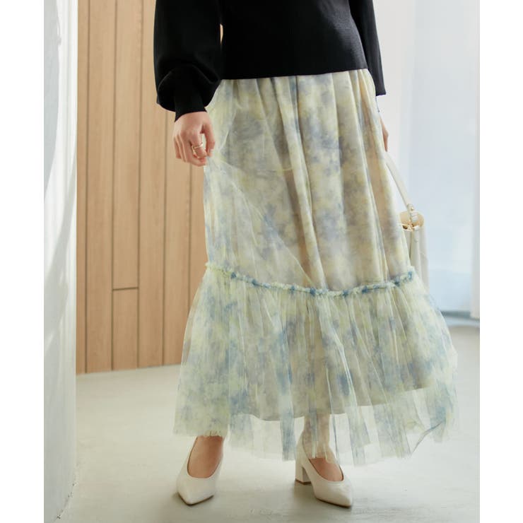 イエロー系(81) | ニュアンス柄チュールスカート | VIS 
