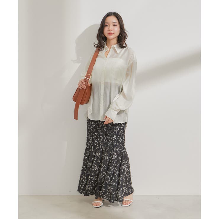 【セットアップ対応】花柄シャーリングロングスカート | VIS  | 詳細画像10 