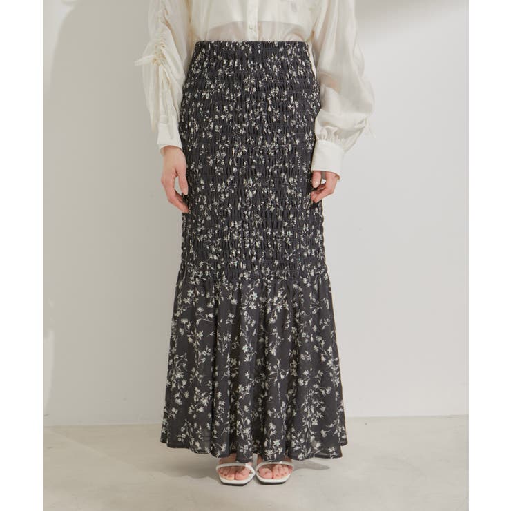 【セットアップ対応】花柄シャーリングロングスカート | VIS  | 詳細画像12 