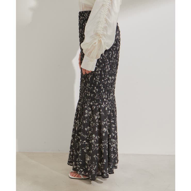 【セットアップ対応】花柄シャーリングロングスカート | VIS  | 詳細画像13 