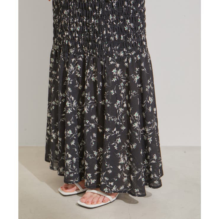 【セットアップ対応】花柄シャーリングロングスカート | VIS  | 詳細画像16 