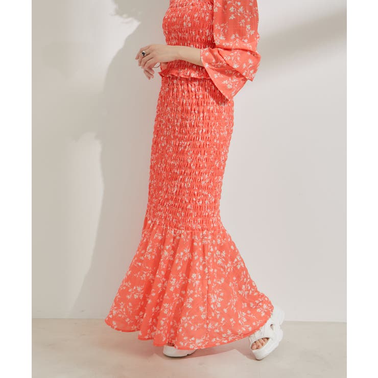 【セットアップ対応】花柄シャーリングロングスカート | VIS  | 詳細画像2 