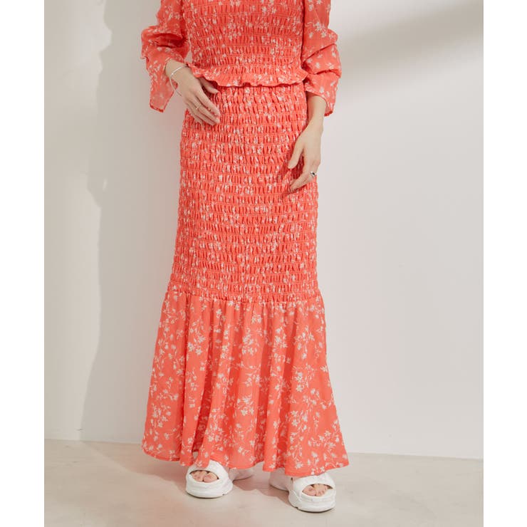 【セットアップ対応】花柄シャーリングロングスカート | VIS  | 詳細画像3 