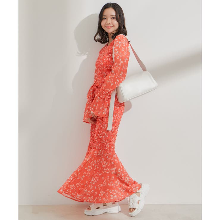 sz blockprintsオレンジ花柄ロングスカート00156 sz blockprintsオレンジ花柄ロングスカート00156