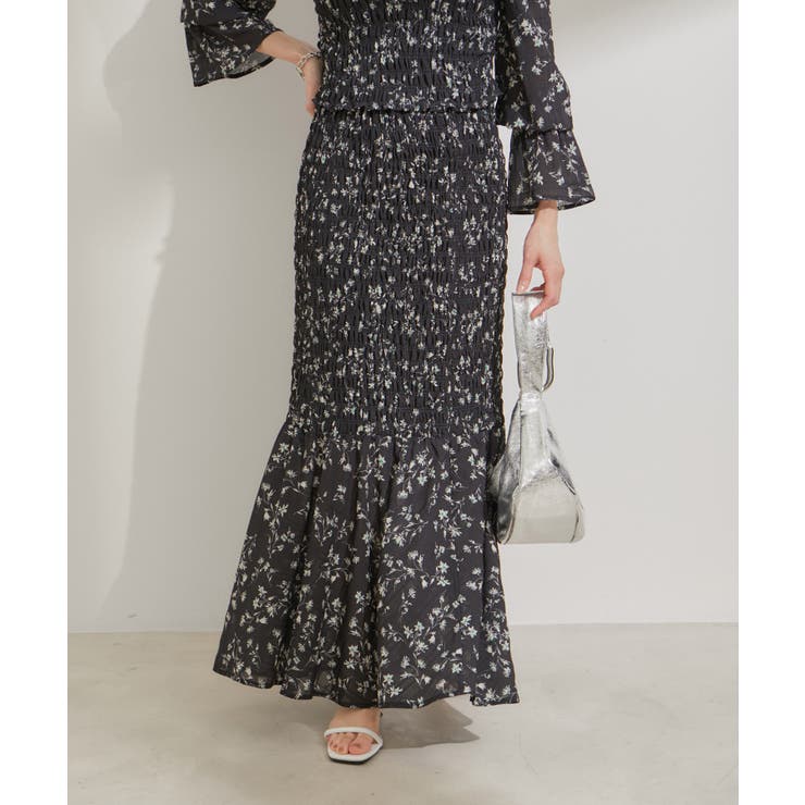 【セットアップ対応】花柄シャーリングロングスカート | VIS  | 詳細画像7 