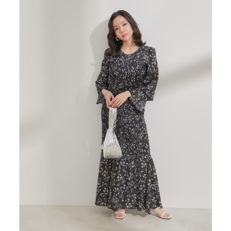 【セットアップ対応】花柄シャーリングロングスカート | VIS  | 詳細画像9 