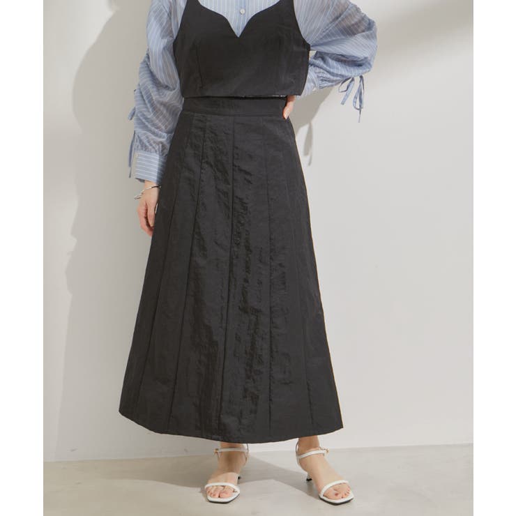 ブラック(01) | 【セットアップ対応】ナイロンワッシャーAラインスカート【洗える】 | VIS 