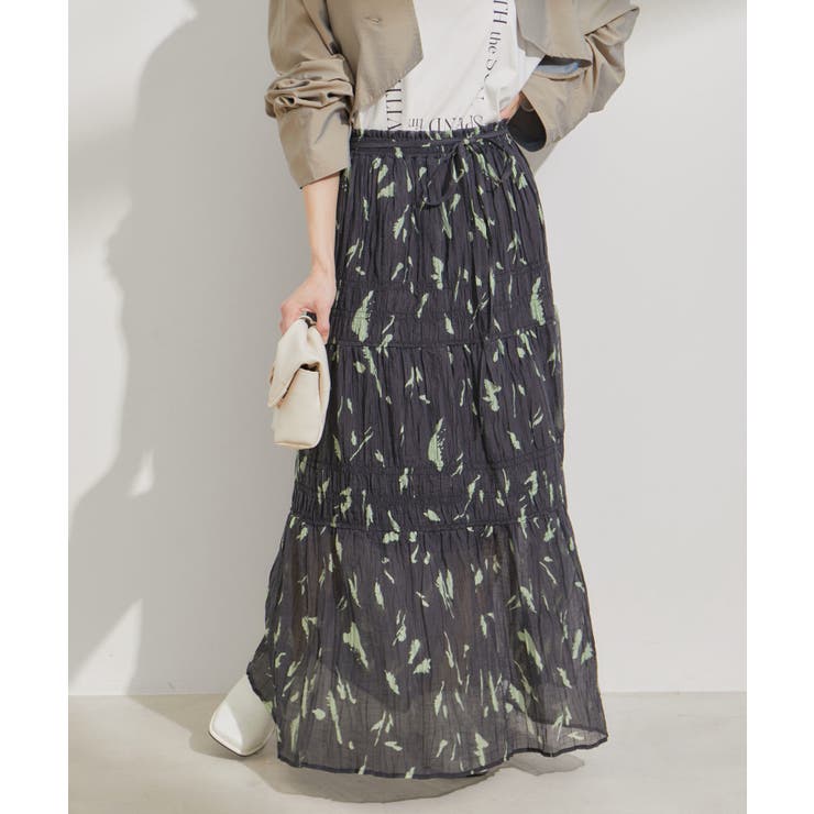 柄＆無地アソートシャーリングティアードスカート | VIS  | 詳細画像1 