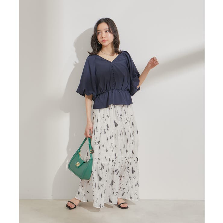 柄＆無地アソートシャーリングティアードスカート | VIS  | 詳細画像2 