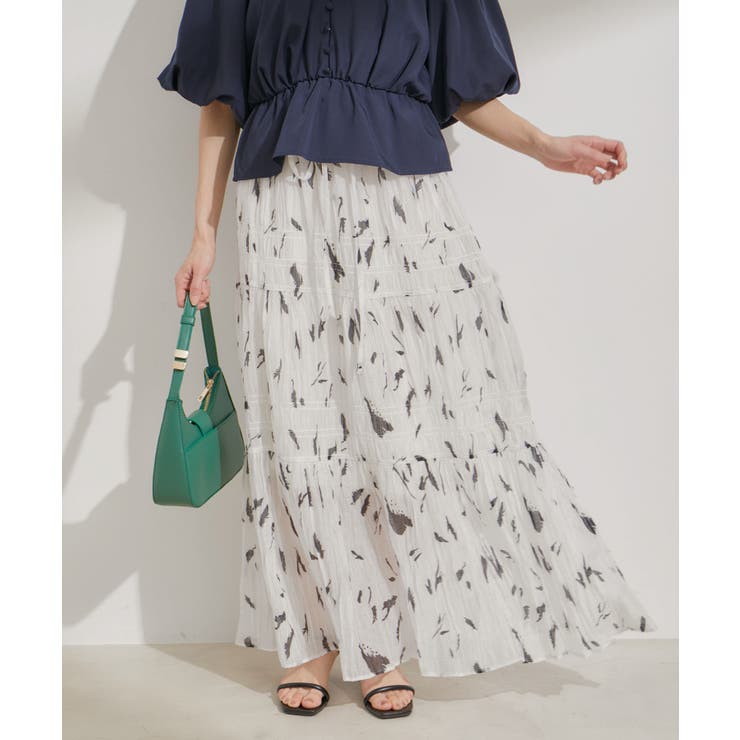 ホワイト系(11) | 柄＆無地アソートシャーリングティアードスカート | VIS 