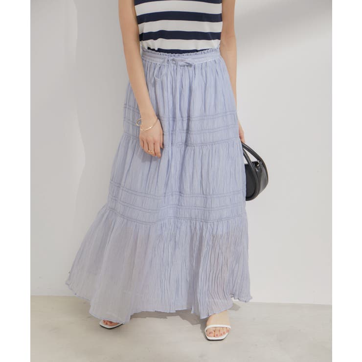 サックス(48) | 柄＆無地アソートシャーリングティアードスカート | VIS 