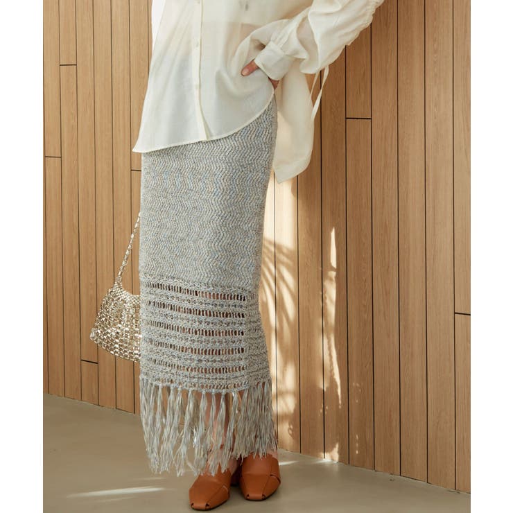 ブルー系(45) | フリンジクロシェメッシュニットスカート | VIS 