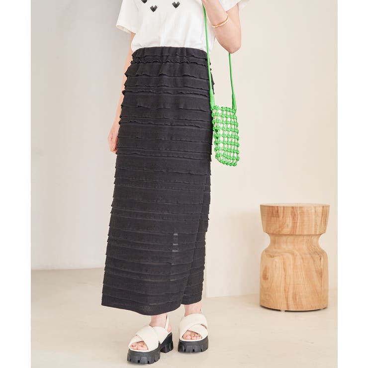 ブラック(01) | 【選べる着丈】フリンジカットロングスカート【洗える】 | VIS 