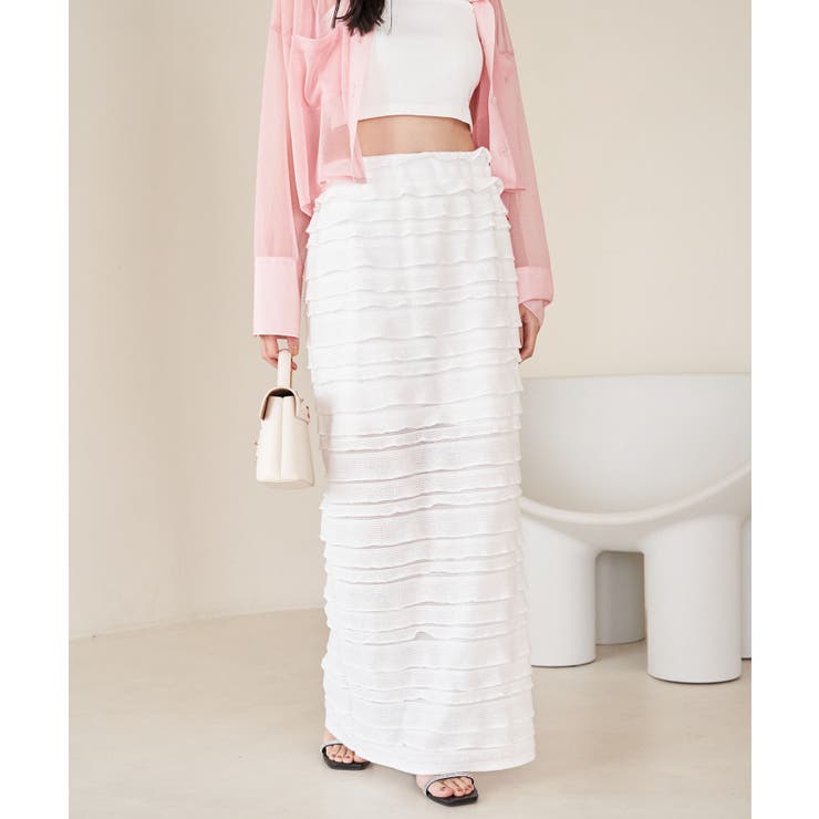 ホワイト系(11) | 【選べる着丈】フリンジカットロングスカート【洗える】 | VIS 