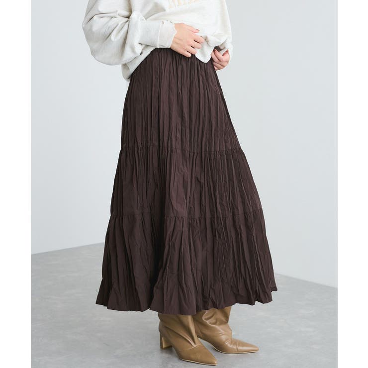 ダークブラウン(20) | 【洗える】ワッシャー加工スカート | VIS 