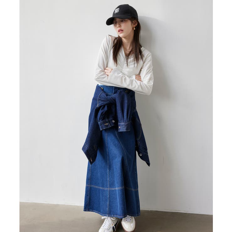 バックレースアップフレアデニムスカート/イージーケア | VIS  | 詳細画像10 