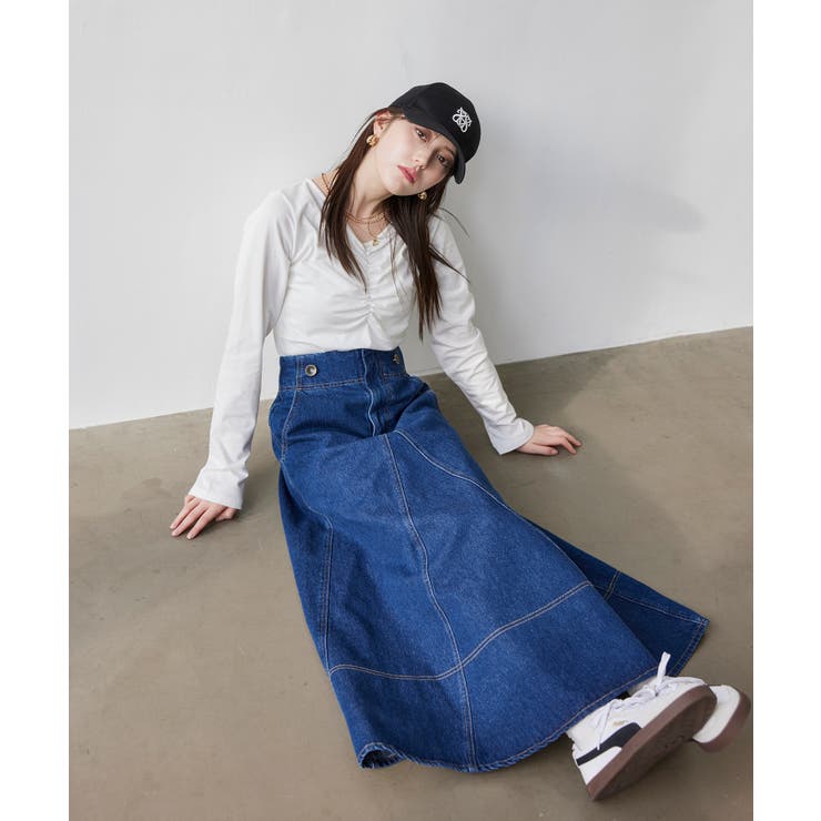 バックレースアップフレアデニムスカート/イージーケア | VIS  | 詳細画像12 