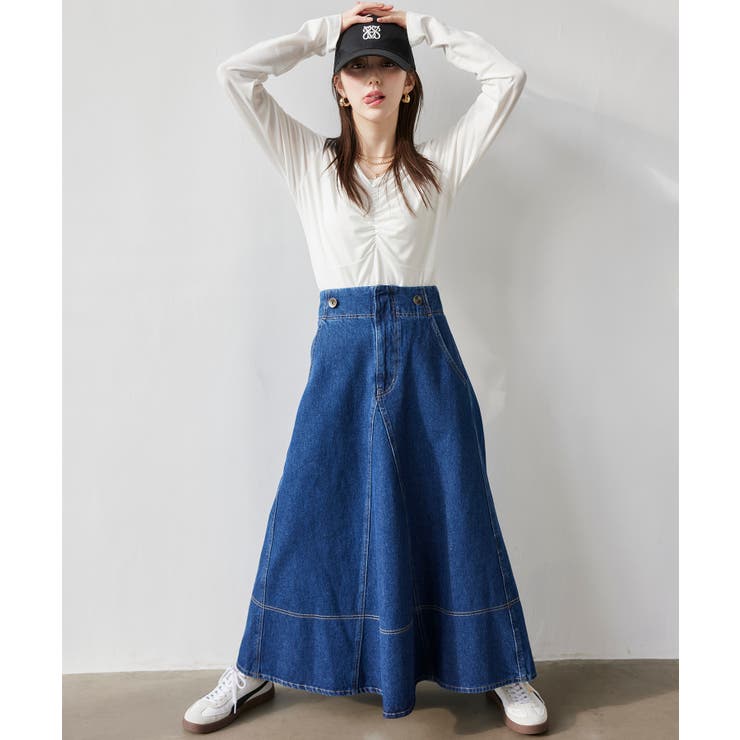 バックレースアップフレアデニムスカート/イージーケア | VIS  | 詳細画像9 