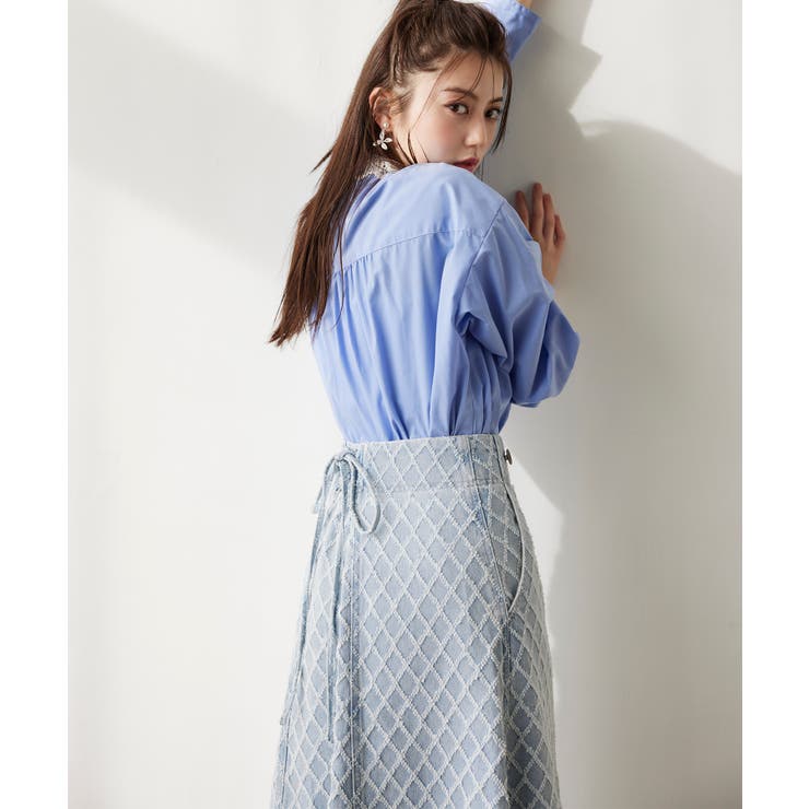 ブルー系(47) | バックレースアップフレアデニムスカート/イージーケア | VIS 