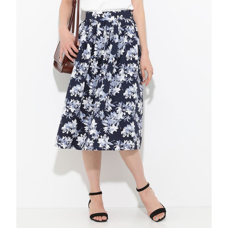 アートフラワープリントミディ丈スカート[品番：VISW0004727]｜VIS