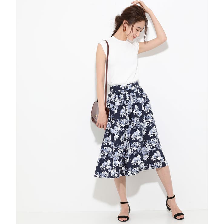 アートフラワープリントミディ丈スカート[品番：VISW0004727]｜VIS