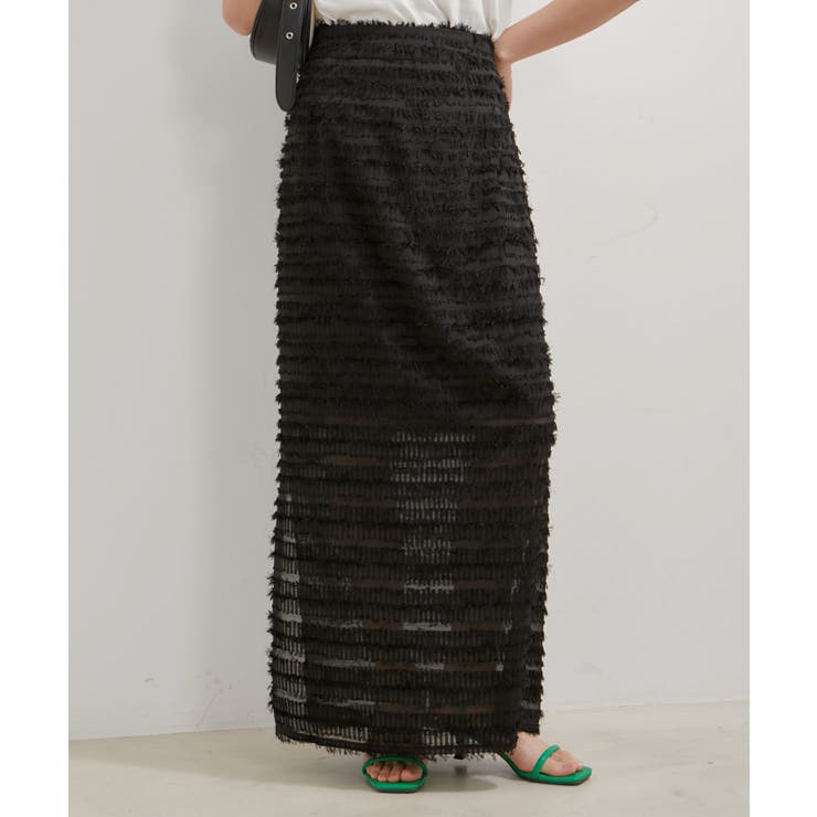 【洗える】フリンジジャガードスリット入りロングスカート | VIS  | 詳細画像12 