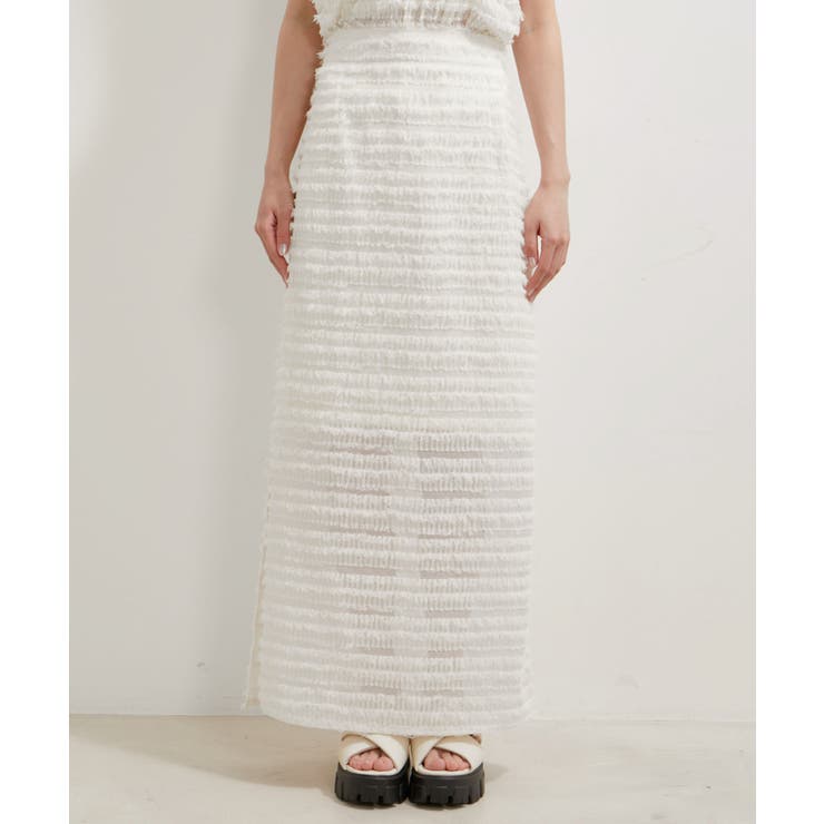 【洗える】フリンジジャガードスリット入りロングスカート | VIS  | 詳細画像13 