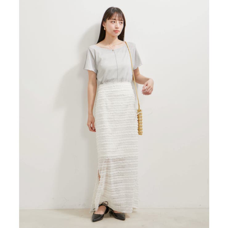 【洗える】フリンジジャガードスリット入りロングスカート | VIS  | 詳細画像22 