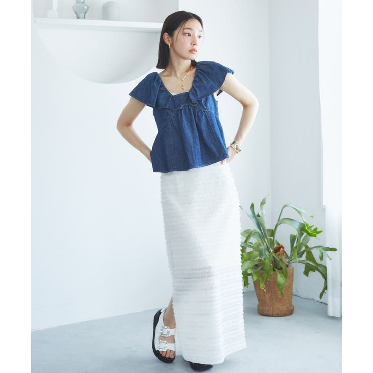 【洗える】フリンジジャガードスリット入りロングスカート | VIS  | 詳細画像23 