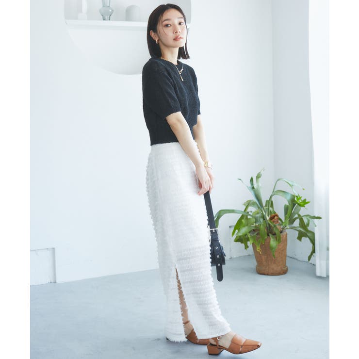 【洗える】フリンジジャガードスリット入りロングスカート | VIS  | 詳細画像24 