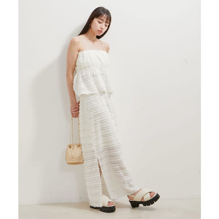 【洗える】フリンジジャガードスリット入りロングスカート | VIS  | 詳細画像3 