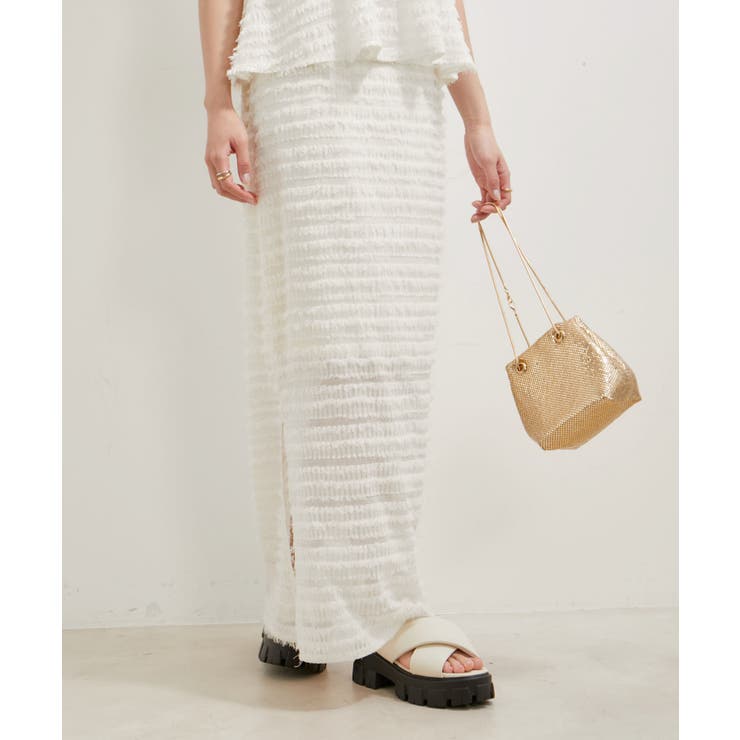 【洗える】フリンジジャガードスリット入りロングスカート | VIS  | 詳細画像5 