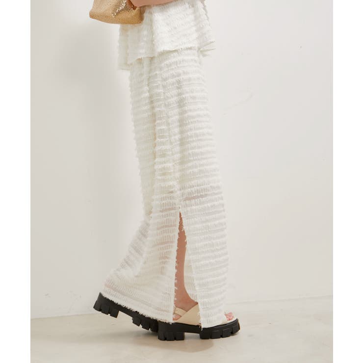 【洗える】フリンジジャガードスリット入りロングスカート | VIS  | 詳細画像6 