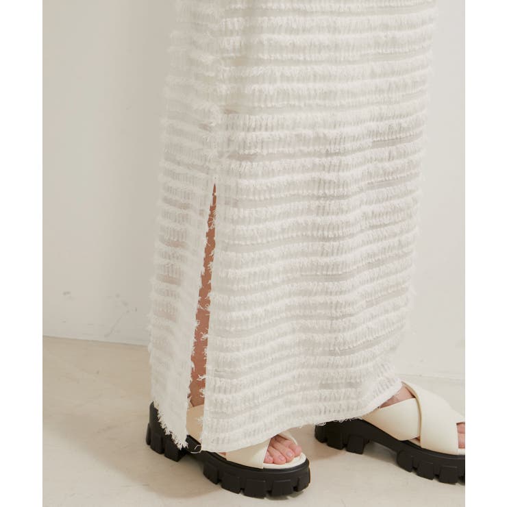 【洗える】フリンジジャガードスリット入りロングスカート | VIS  | 詳細画像7 