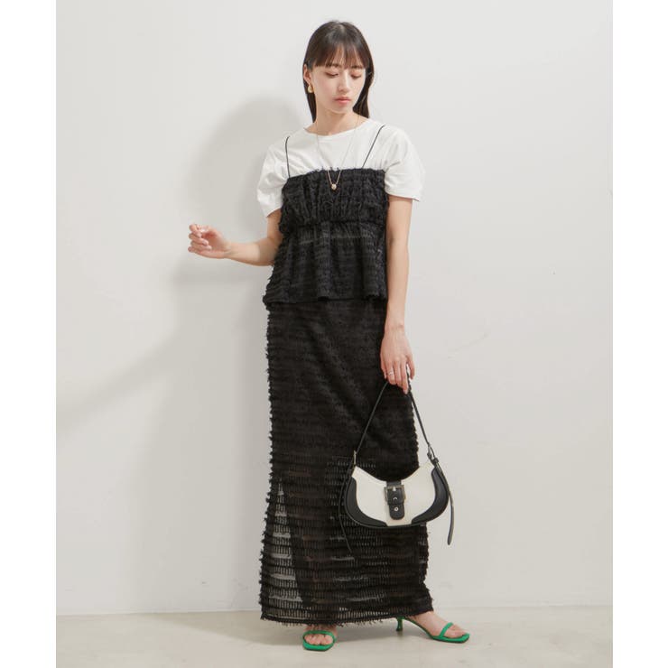 【洗える】フリンジジャガードスリット入りロングスカート | VIS  | 詳細画像9 