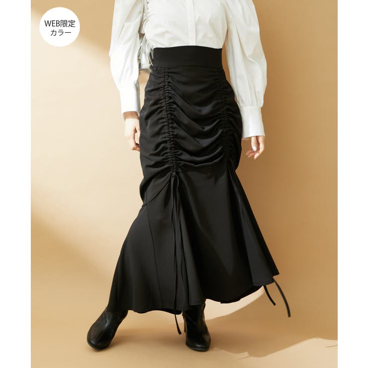 ブラック(01) | 【洗える】ドロストマーメイドスカート | VIS 