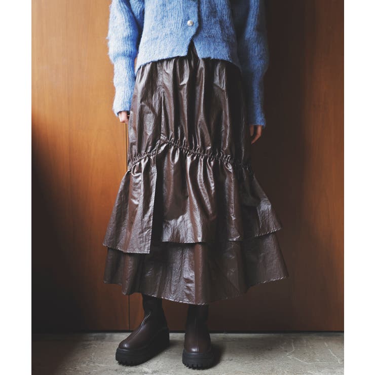 チンツ加工ギャザーロングスカート | VIS  | 詳細画像1 