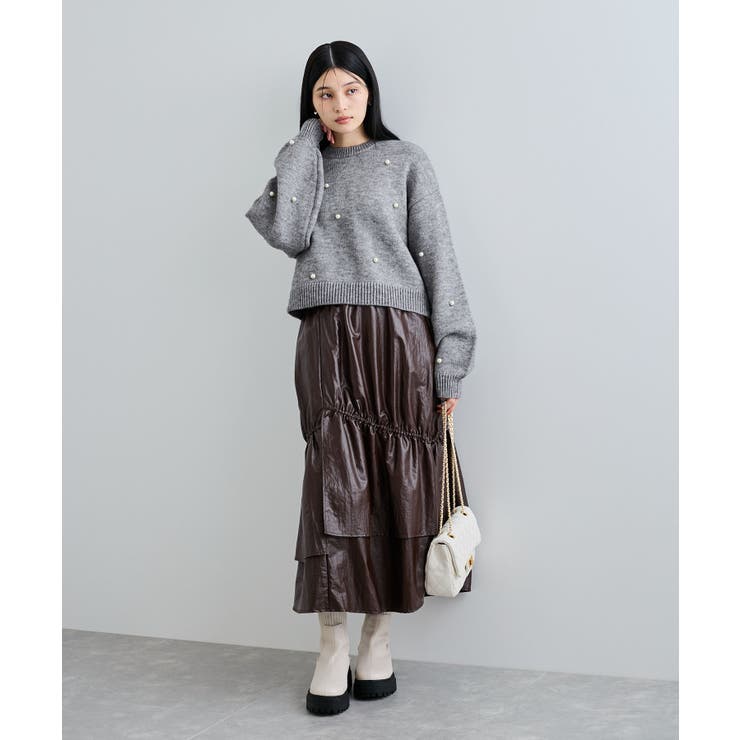 チンツ加工ギャザーロングスカート | VIS  | 詳細画像9 