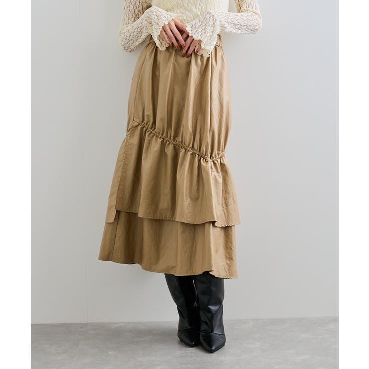 ベージュ(27) | チンツ加工ギャザーロングスカート | VIS 